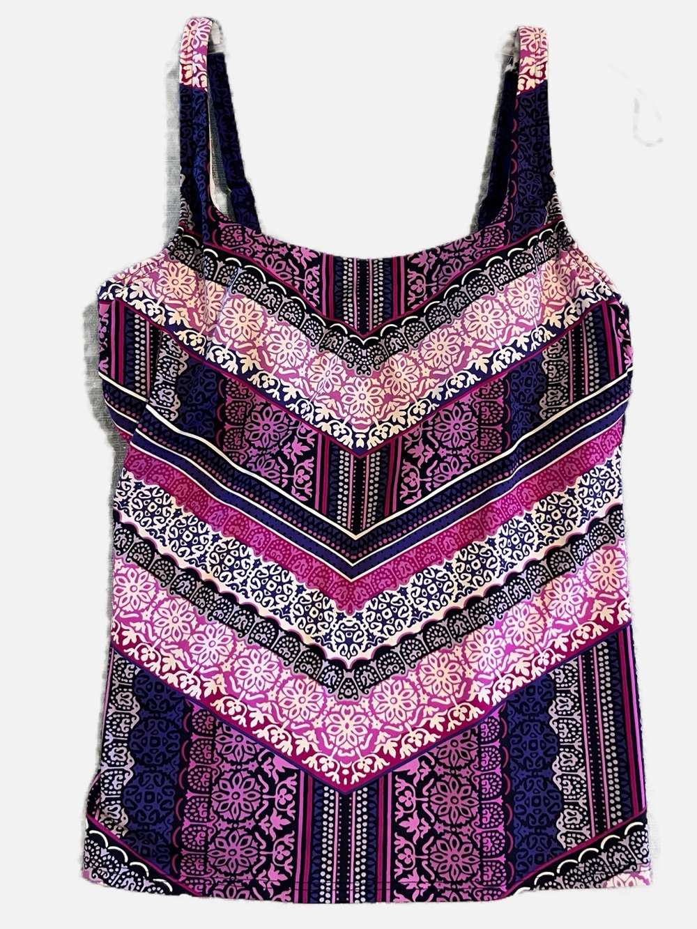 Lands' End Women’s Tankini Swimsuit Swim Top Bohemian Print Purple/Pink/Black 8